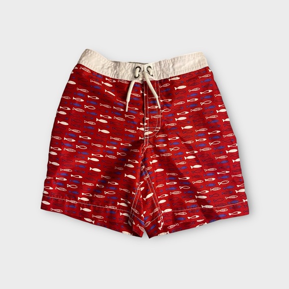 Trunks Surf & Swim Co Fish Allover Red Swim Trunks - Picture 1 of 5